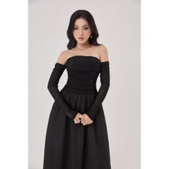 Đầm Nữ Trẽ Vai Form Dài Nhún Ngực Năng Động - LANEY DRESS - GOÛT DE JUN