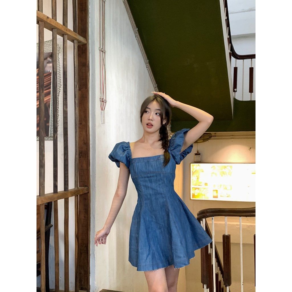 Đầm Nữ Tay Phồng Denim Nhẹ Nhàng Nữ Tính - VIA DRESS - Goût De Jun