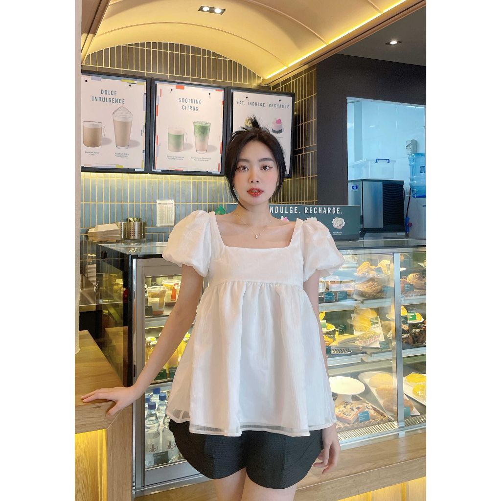 GOÛT DE JUN - Áo thiết kế babydoll tay phồng 2 lớp - KYVA TOP