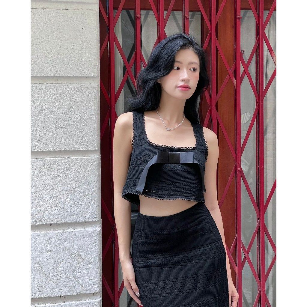 Set Nữ Áo Croptop Phối Nơ Mix Chân Váy Dài (bán lẻ) - DECLA SET - GOÛT DE JUN