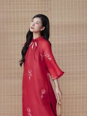 (Bán Lẻ) Set Áo Dài Nữ CÁT TƯỜNG Dáng Suông Vải Voan Thêu Hoa Cổ Cao Tay Lỡ Và Quần Lụa Dài Ống Rộng GOÛT DE JUN