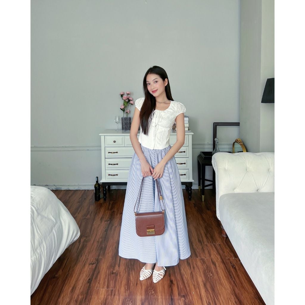 Chân Váy Nữ Form Dài Xoè Kẻ Sọc Basic - BIAN SKIRT - GOÛT DE JUN