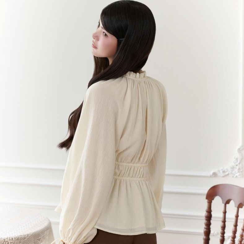 Gout De Jun Áo Sơ Mi Nữ Tay Phồng Nhún Lưng Tơ Tằm GEHALL Áo Kiểu Nữ Tay Dài Vintage FGBA2607078