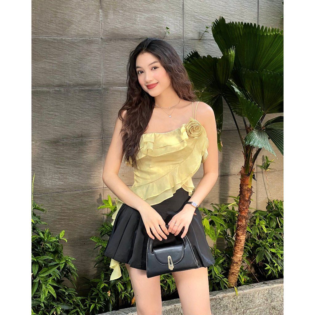 Áo Croptop Nữ Lệch Vai Phói Tua Rua Bánh Bèo - PAMIN TOP - GOÛT DE JUN