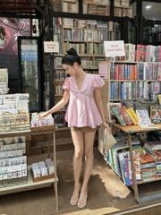 Áo Nữ MIQUIN Cổ V Tay Bồng Form Babydoll Dễ Thương Tiểu Thư GOUT DE JUN