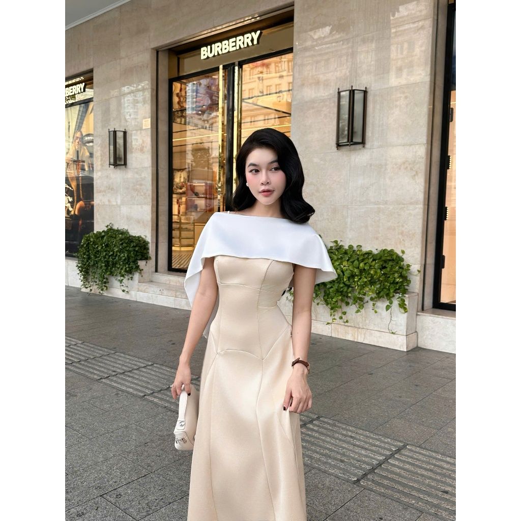 Đầm Dự Tiệc Hai Dây Dáng Xoè Trơn Kèm Áo Choàng Sang Trọng Quyến Rũ - WANRI DRESS - GOÛT DE JUN