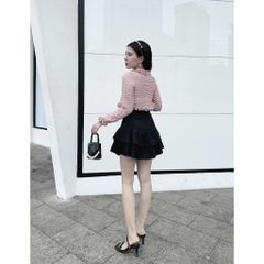 Áo croptop nữ tay dài phối bèo - URi TOP - GOÛT DE JUN
