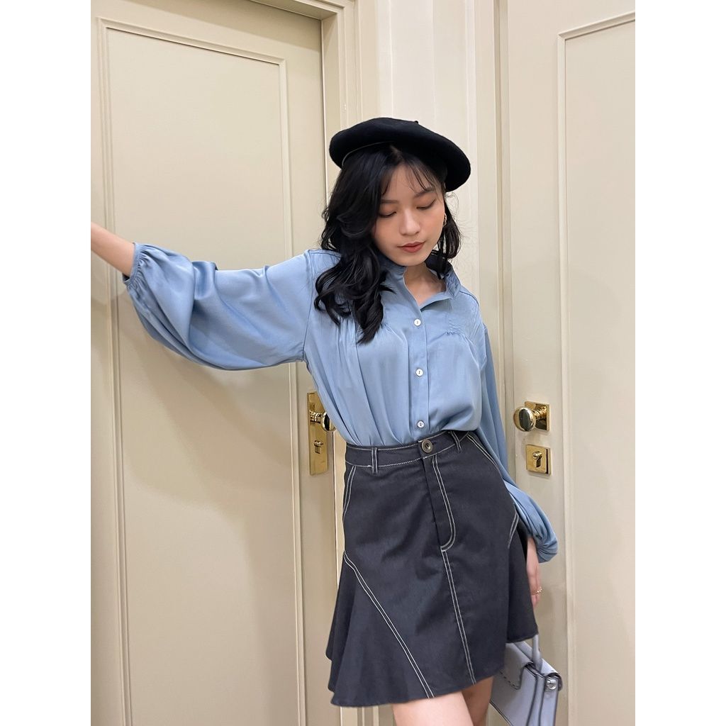 GOÛT DE JUN - Áo sơmi lụa cổ trụ may cách điệu - Tessa Shirt