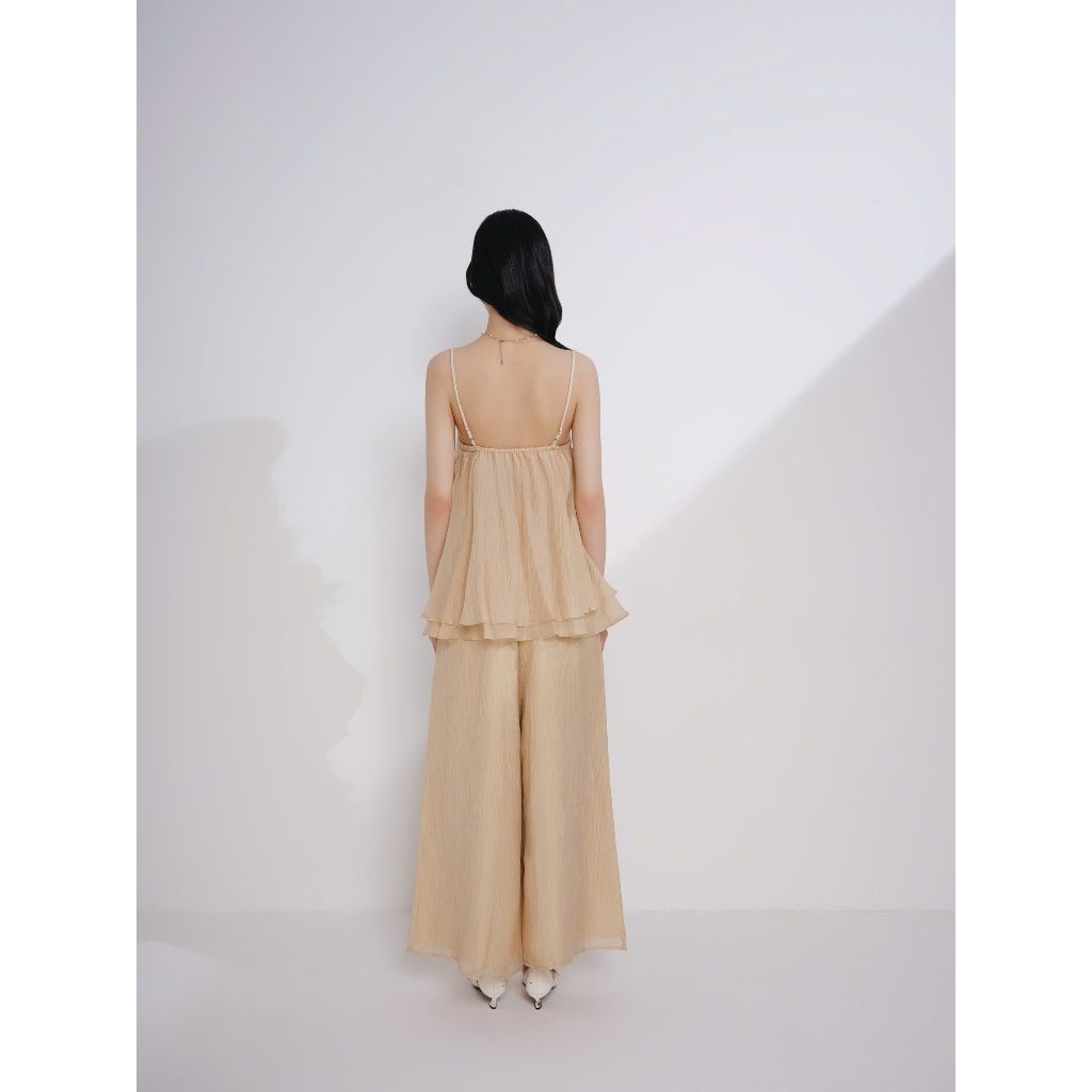Set Áo Nữ Mùa Hè Hai Dây Bèo Xòe Đính Nơ và Quần Dài Ống Rộng - JOAN SET - GOÛT DE JUN