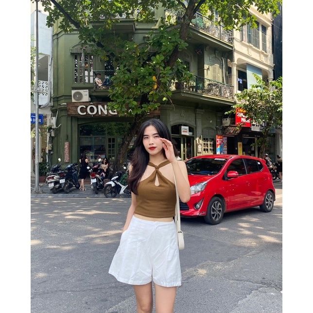 GOÛT DE JUN - Áo nữ croptop thun cổ chéo - Ruma Top