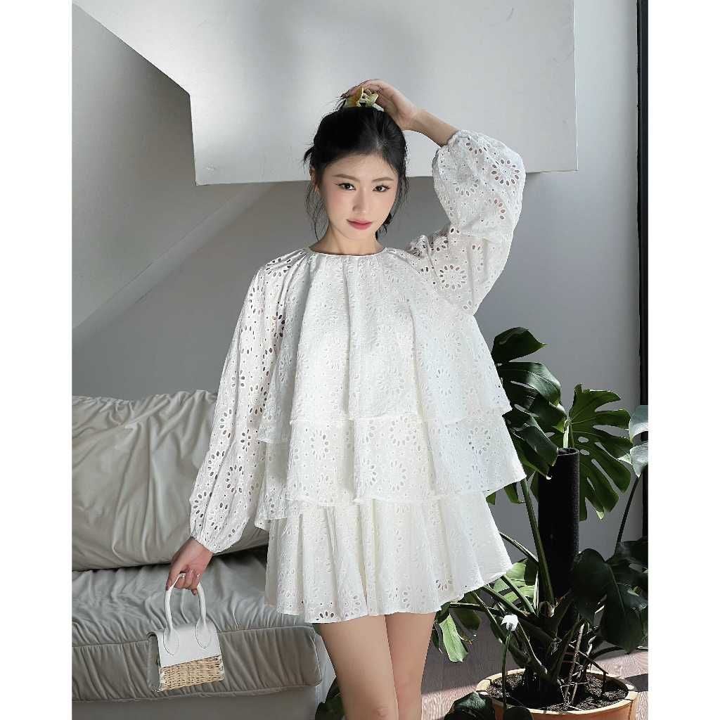 Set Áo Ren Dài Tay Cổ Tròn Và Chân Váy Dáng Xòe ( bán lẻ ) - SANA SET - GOÛT DE JUN