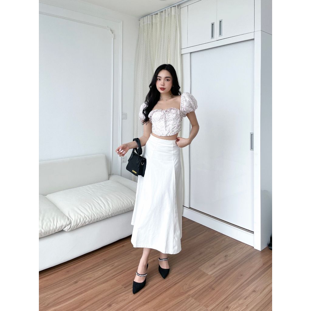 GOÛT DE JUN - Áo Croptop Hoa Nhí Tay Phồng Nữ Tính - SYLOO TOP