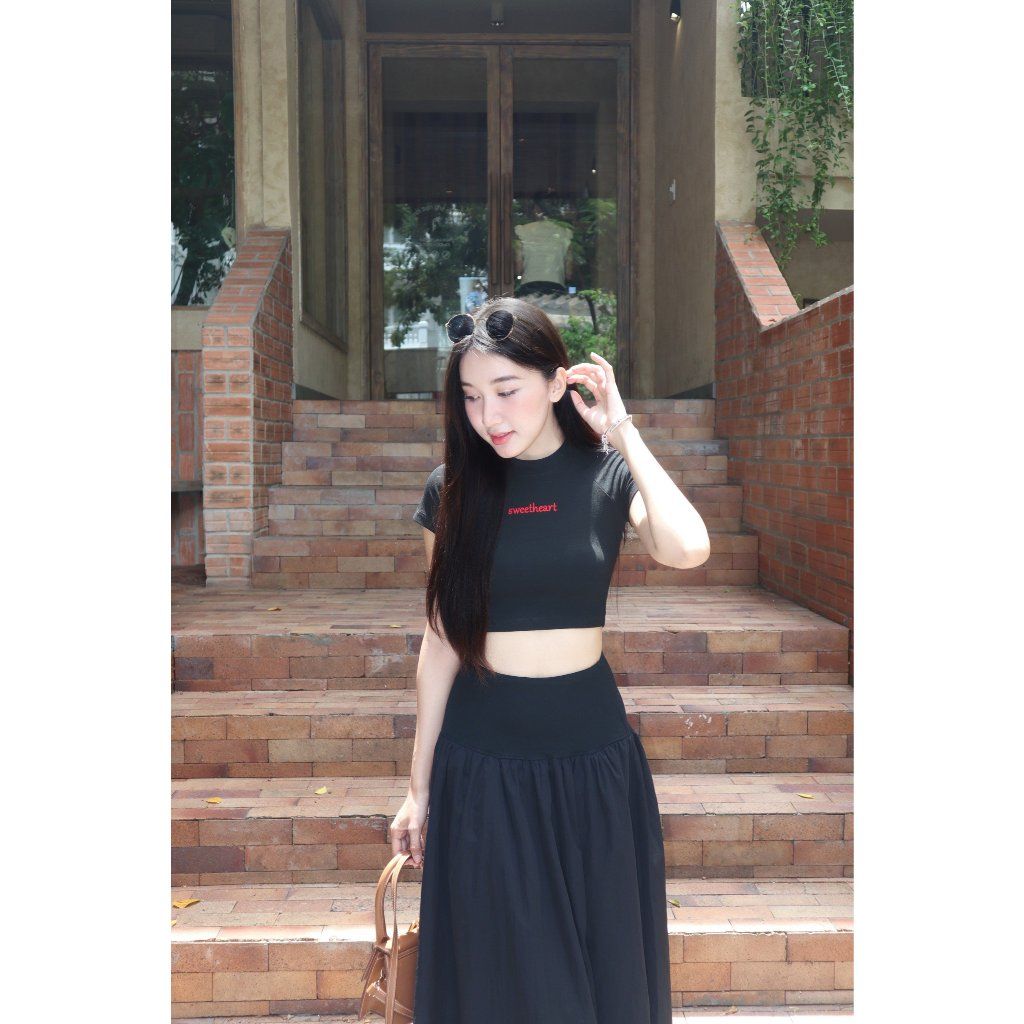 Set Áo Croptop Nữ Basic Phối Chân Váy Dài Dáng Xòe ( bán lẻ ) - KARIN SET - GOÛT DE JUN