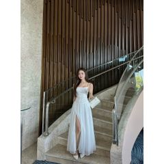 Đầm Nữ Đi Tiệc Hai Dây Xẻ Tà Phối Ren Hoa Sang Trọng   - EMIL DRESS - GOÛT DE JUN