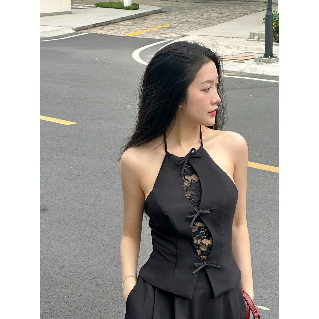 Set Áo Yếm Nữ Phối Ren Nơ Và Chân Váy Dài Xếp Ly Sexy  (bán lẻ) -  JEANA SET - GOÛT DE JUN