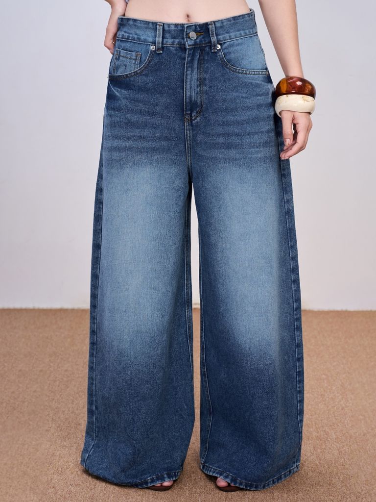 Quần Jeans Nữ FALLOT Wash Ống Rộng Basic GOUT DE JUN