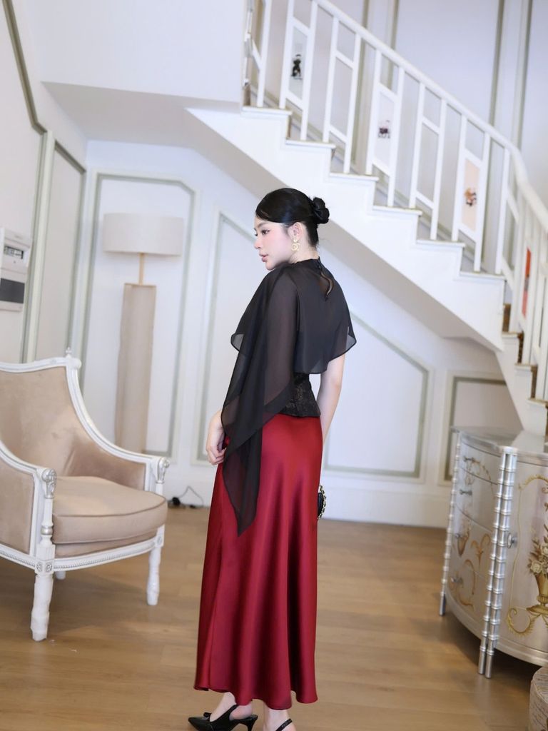 Áo Kiểu Nữ CERIDW TOP Form Corset Chất Da Tôn Dáng Phối Khăn Voan Sang Chảnh GOUT DE JUN