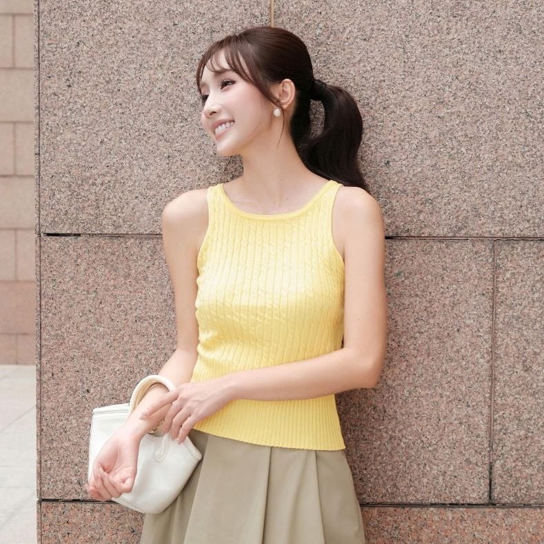 GOUT DE JUN Áo Ba Lỗ Nữ Dệt Kim Ôm Body DEFROS Áo Sát Nách Co Giãn Dệt Gân Nữ Tính FGBA2605140