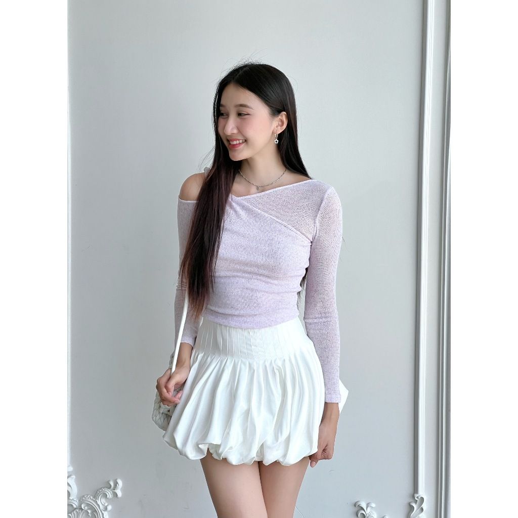 Áo Thun Nữ Thiết Kế Lệch Vai Tay Dài Ôm Body - BLOMY TOP - GOÛT DE JUN