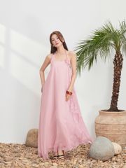 Đầm Nữ BISHAM DRESS Cổ Yếm Đính Hoa Nổi Tua Rua Đi Biển, Dạo Phố GOUT DE JUN