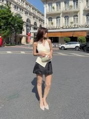 Áo Kiểu Nữ KASHIL TOP Form Cổ Yếm Đắp Tà Đính Hoa Thanh Lịch Dạo Phố, Hẹn Hò GOUT DE JUN