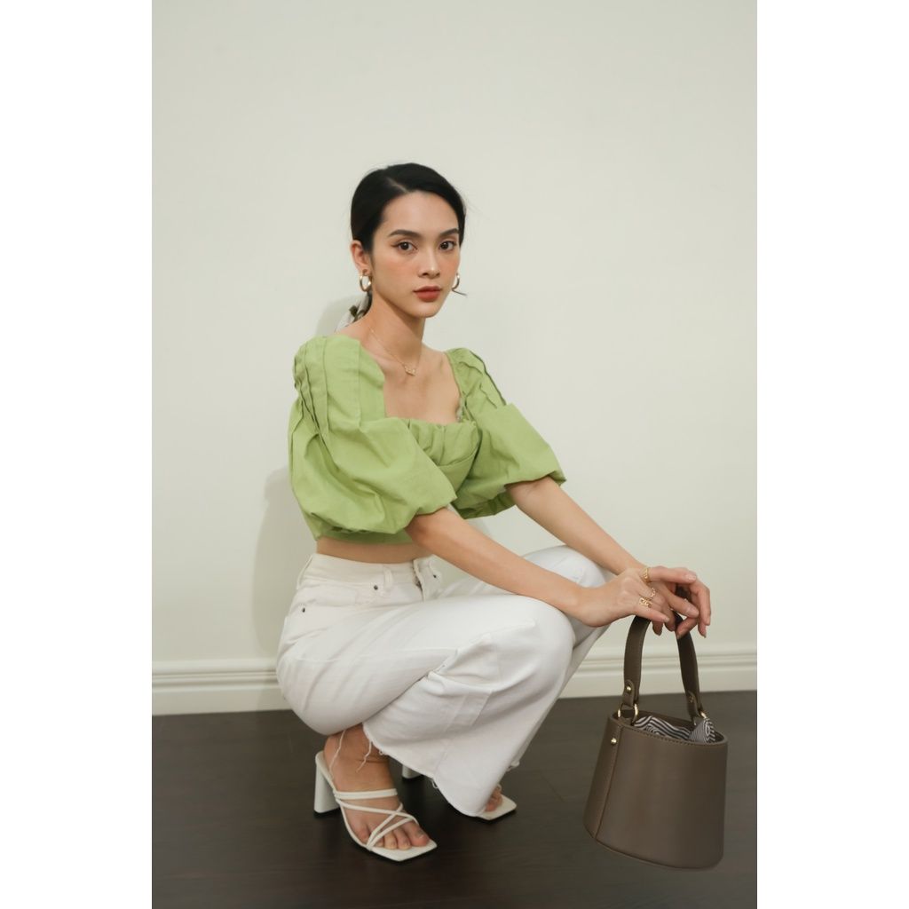 GOÛT DE JUN - Áo croptop tay bồng xanh cốm - Folim Top