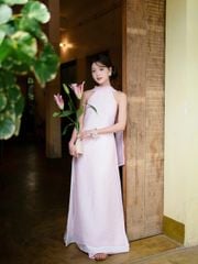 Áo Dài Nữ THANH ANH Cổ Yếm Hở Lưng Vải Voan Tơ Cách Điệu Nữ Tính (Không Kèm Quần) GOUT DE JUN