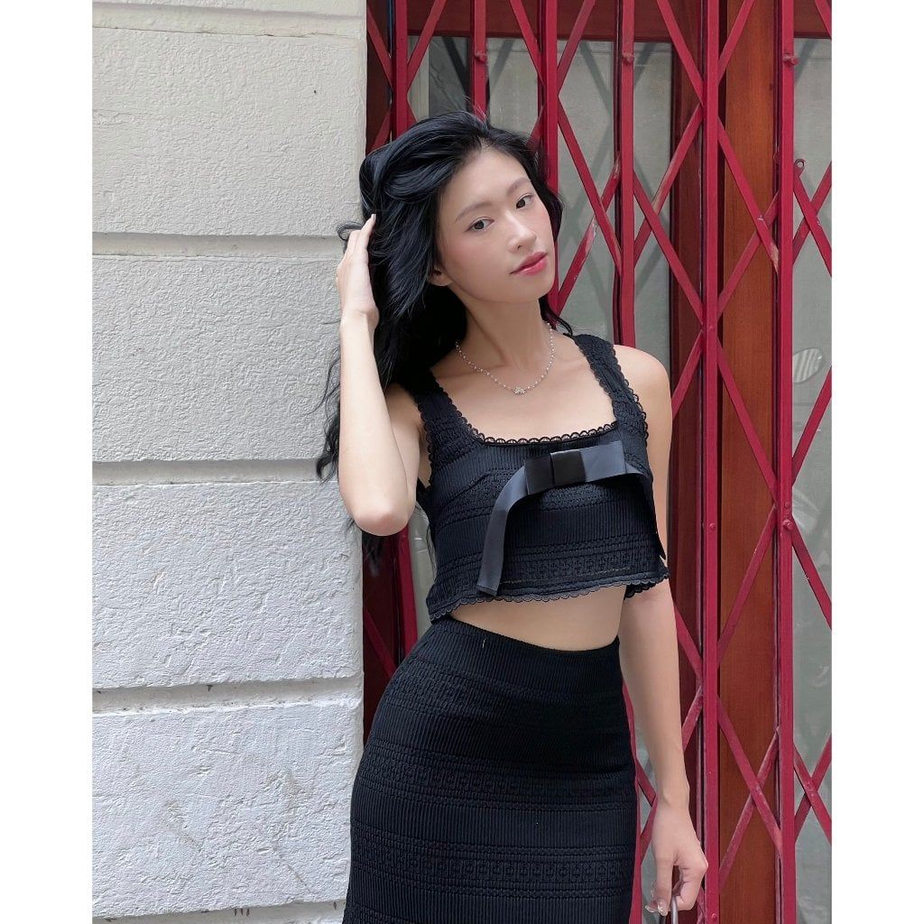 Set Nữ Áo Croptop Phối Nơ Mix Chân Váy Dài (bán lẻ) - DECLA SET - GOÛT DE JUN