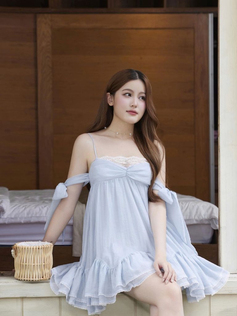 Đầm Nữ ROCHIC Hai Dây Thắt Nơ Mùa Hè Đi Biển GOUT DE JUN