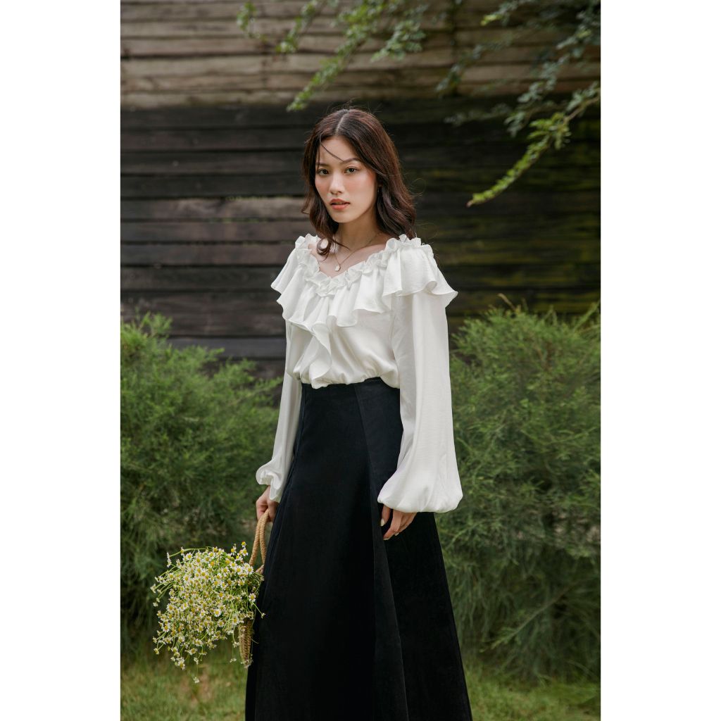 Áo Kiểu Nữ Dài Tay Cổ Bèo Tiểu Thư Xinh Xắn - Wavy Top - GOÛT DE JUN
