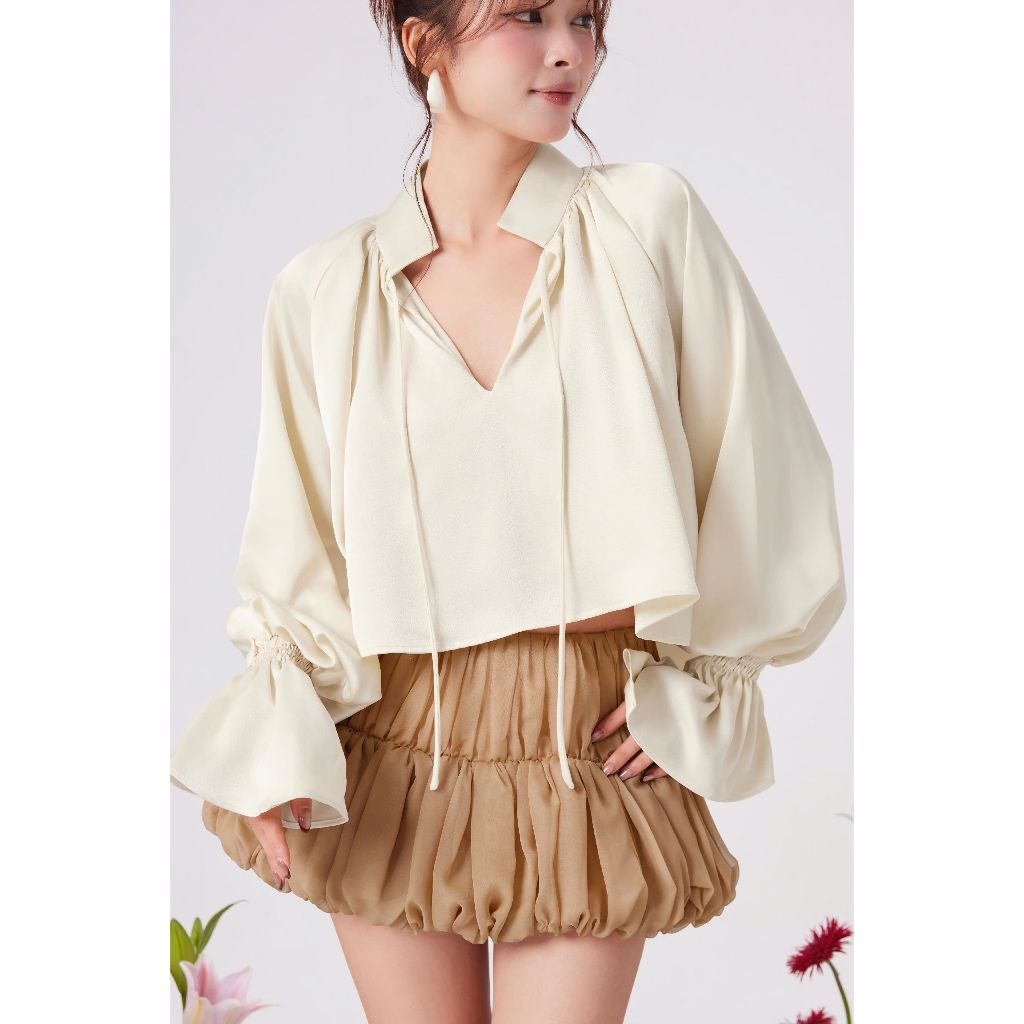 Áo Sơ Mi Nữ Form Freesize Phối Thắt Dây - FAGBES TOP - GOÛT DE JUN