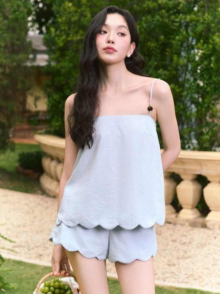 GOUT DE JUN Set Áo Hai Dây Phối Quần Short Chất Linen DICEY Set Form Rộng Nữ Tính