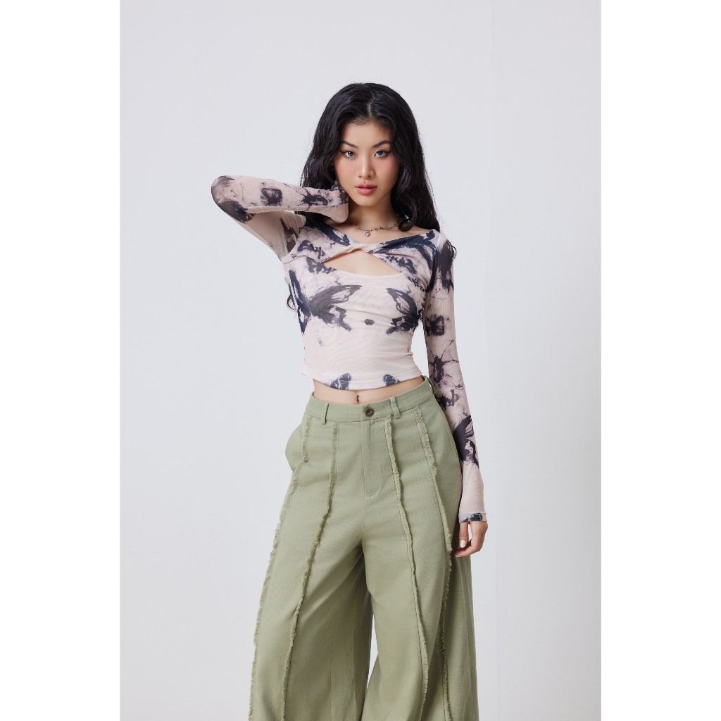 Áo Thun Tay Dài Dáng Ôm Xoắn Ngực Hot Trend - JEMY TOP - GOÛT DE JUN