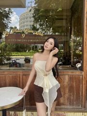 GOUT DE JUN Áo Hai Dây Tà Xéo Phối Vải Tơ Tằm Xốp HAKEL TOP Áo Kiểu Nữ Thanh Lịch FGBA2605047