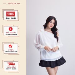 Áo Nữ Tay Dài Lệch Vai Tơ Bồng Thanh Lịch Nữ Tính - BLENI TOP - GOÛT DE JUN