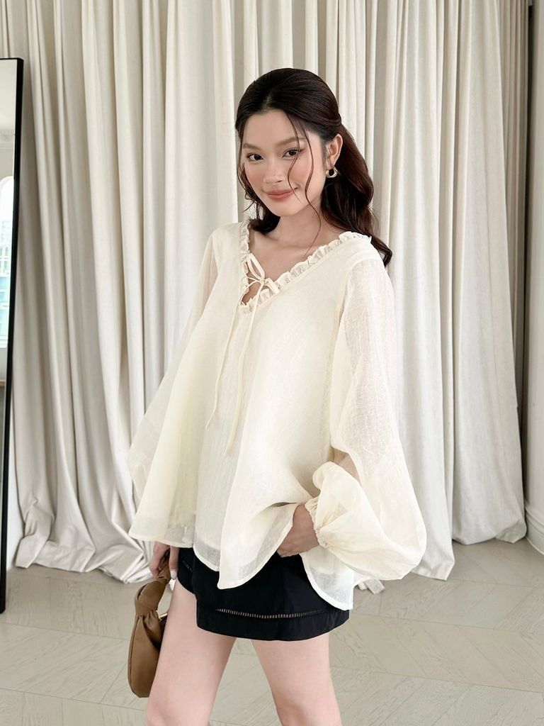 Áo Kiểu Nữ Diary Tay Dài Phồng Cổ V phối Bèo Nữ Tính GOÛT DE JUN