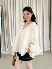 Áo Kiểu Nữ Diary Tay Dài Phồng Cổ V phối Bèo Nữ Tính GOÛT DE JUN