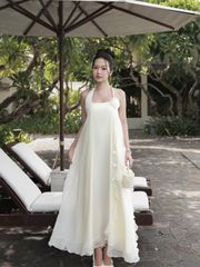 Đầm Nữ BISHAM DRESS Cổ Yếm Đính Hoa Nổi Tua Rua Đi Biển, Dạo Phố GOUT DE JUN