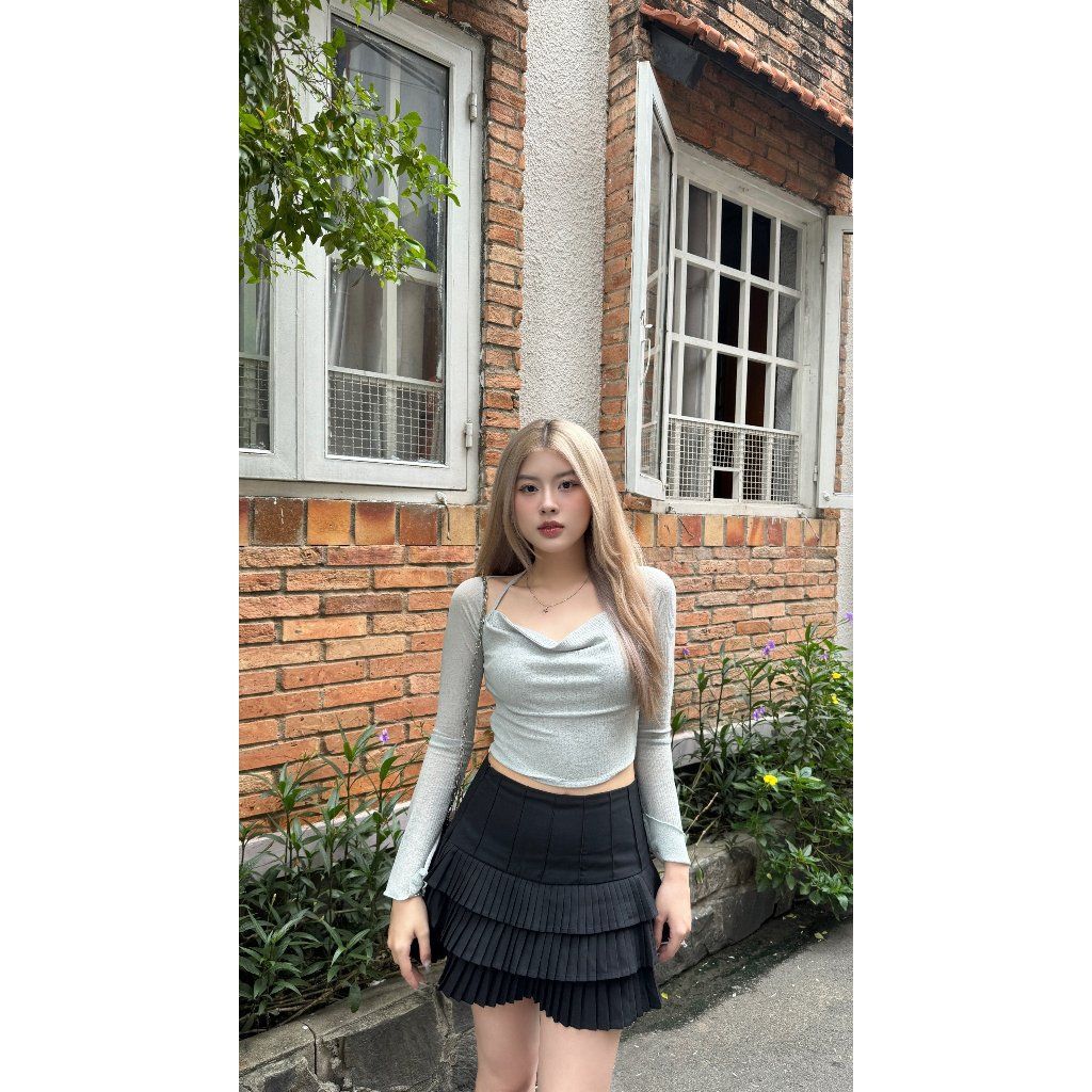 Áo Croptop Nữ Dài Tay Phối Cổ Đổ Nữ Tính  - RANCO TOP - GOÛT DE JUN
