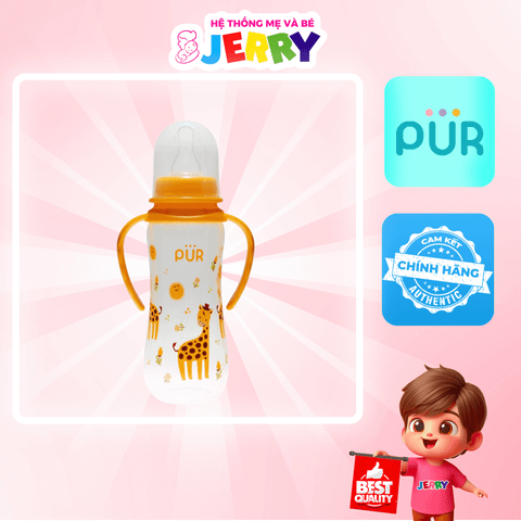 [Có quai cầm] Bình sữa cổ thường Pur PP 9013 250ml size M (3 - 6M)