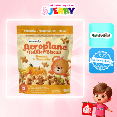 Bánh quy máy bay Natufoodies Aeroplane Toddler Biscuit vị Chuối Bí Đỏ 100g (Từ 12 tháng)