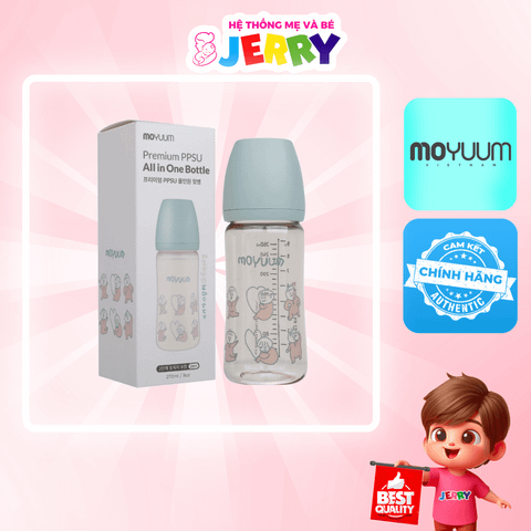 Bình sữa PPSU Moyuum Ogu xanh 270ml Kèm núm