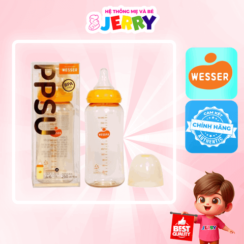 Bình sữa cổ hẹp Wesser PPSU 250ml size M (4 - 6M)