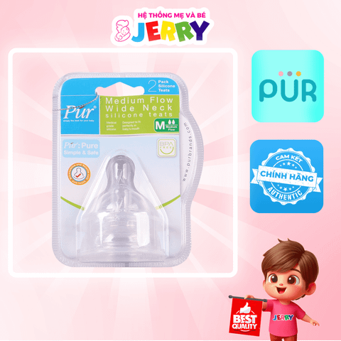 [Vỉ 2 cái] Núm ti/Núm vú bình sữa cổ thường Pur Feeding 3206 size M (3 - 6M)