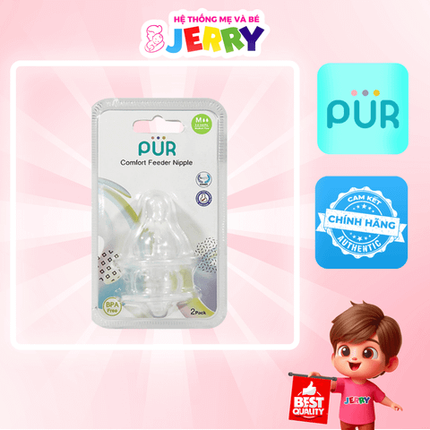 [Vỉ 2 cái] Núm ti/Núm vú bình sữa cổ hẹp Pur Comfort Feeder 1612 size M (3 - 6M)