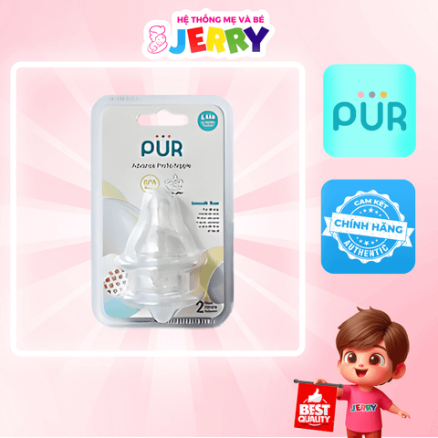 [Vỉ 2 cái] Núm ti/Núm vú bình sữa cổ thường Pur Advanced 1813 size L (6M+)