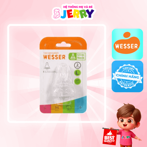 [Vỉ 2 cái] Núm ti/Núm vú bình sữa cổ hẹp Wesser size L (7M+)