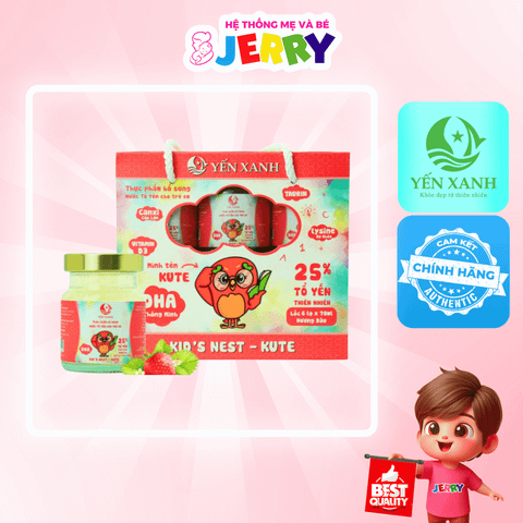 Nước tổ yến sào Kid's Nest - Kute hương Dâu - Yến Xanh 25% yến (Lốc 6 lọ)