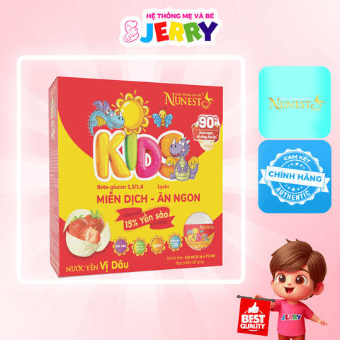 Nước tổ yến sào Nunest Kid vị Dâu - Yến Nunest 15% yến (Lốc 6 lọ)