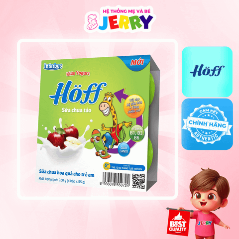 Sữa chua trái cây Hoff vị Táo - Lốc 4 hộp 220g (Giao mẫu ngẫu nhiên)